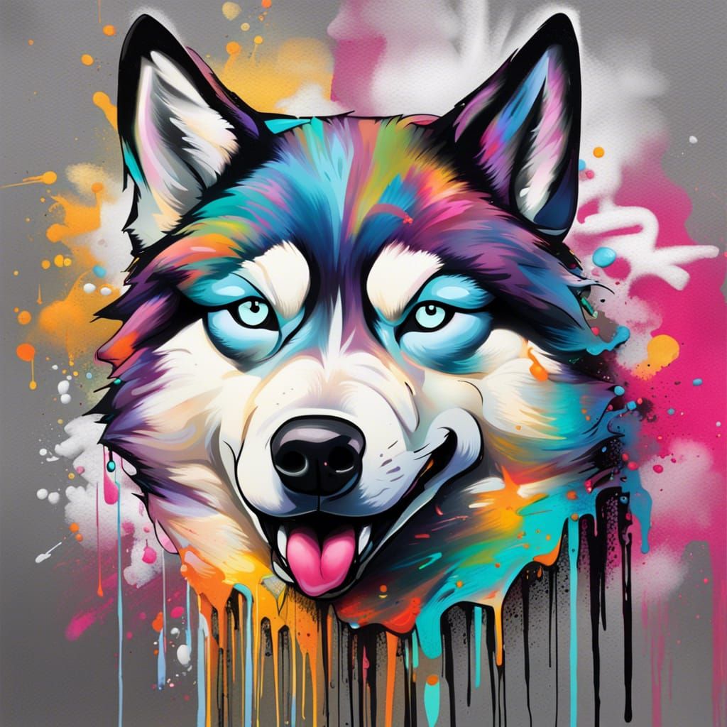Colorful Husky Graffiti Street Art