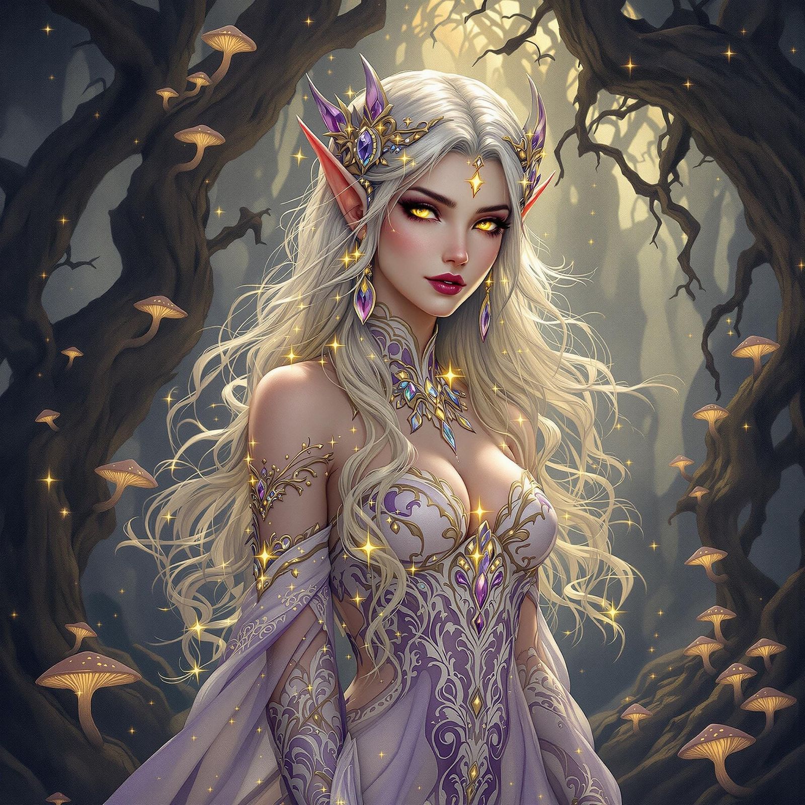 Mystical Elf Woman in Enchanted Forest
