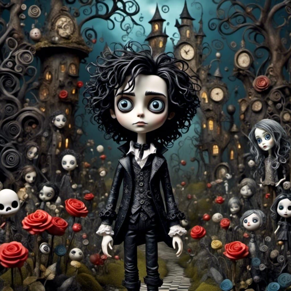 Johnny Depp Doll in Burton-esque Rose Garden