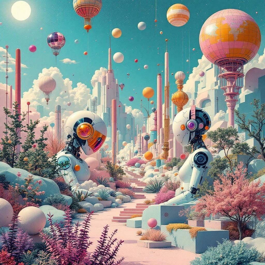 Retrofuturistic Dadaist Collage with Pastel Colors