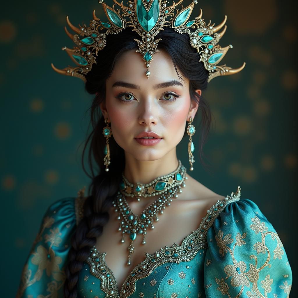Beautiful Woman with Ornate Jewelry in Photorealistic Style