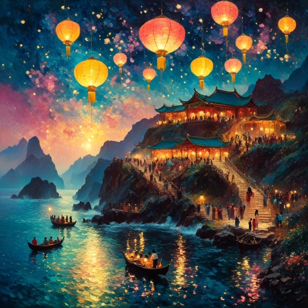 Fantastical Spring Festival in China as Oil Painting