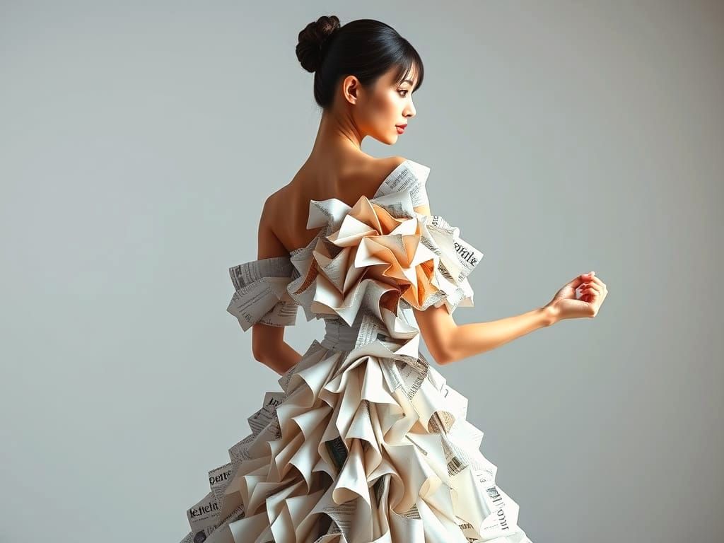 Haute Couture Gown Made Of Magazine Paper In Avant-Garde Sty...