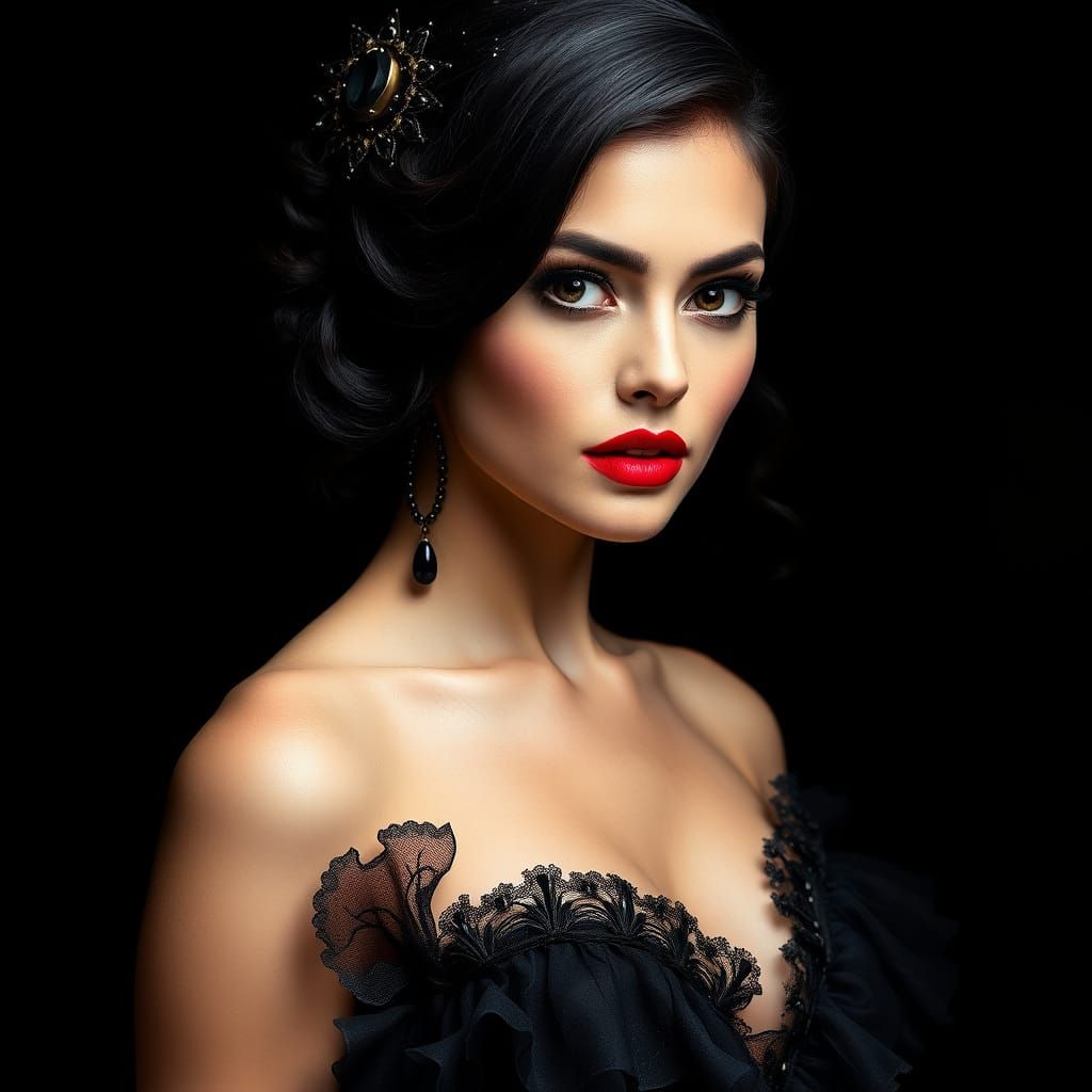Sensual Woman Portrait with Jewel Adorned Updo
