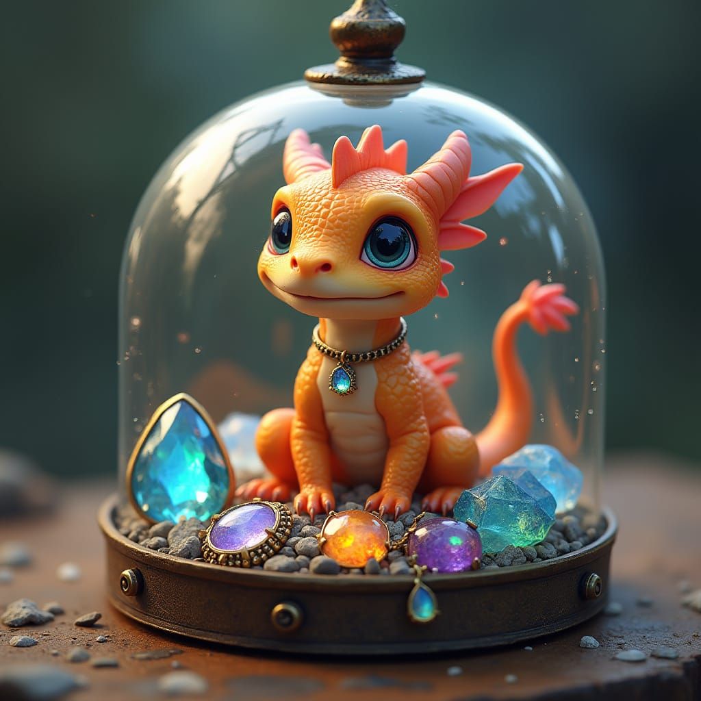 Whimsical Miniature Dragon in a Glass Jewelry Box