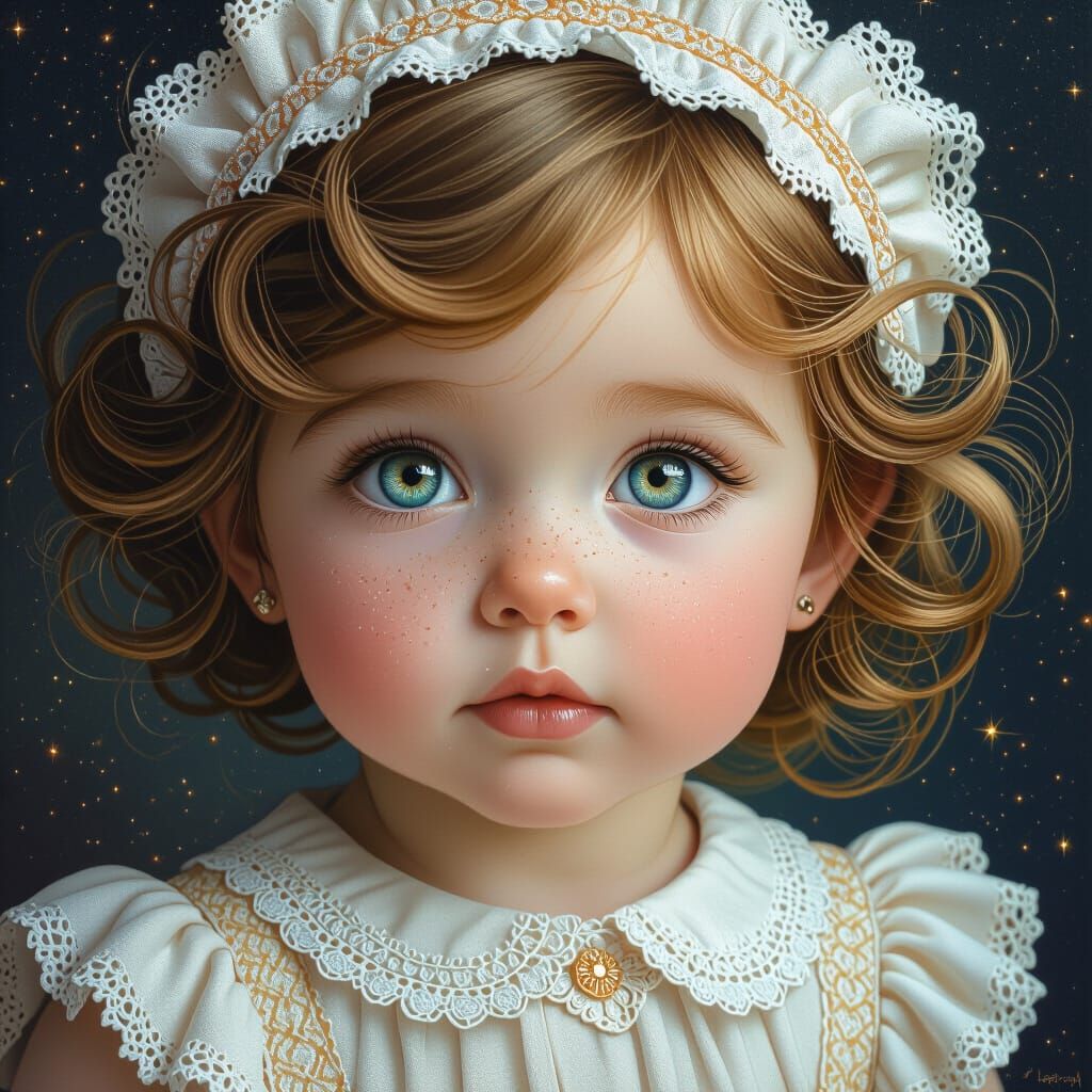 Cute Baby Girl Portrait with Celestial Lights