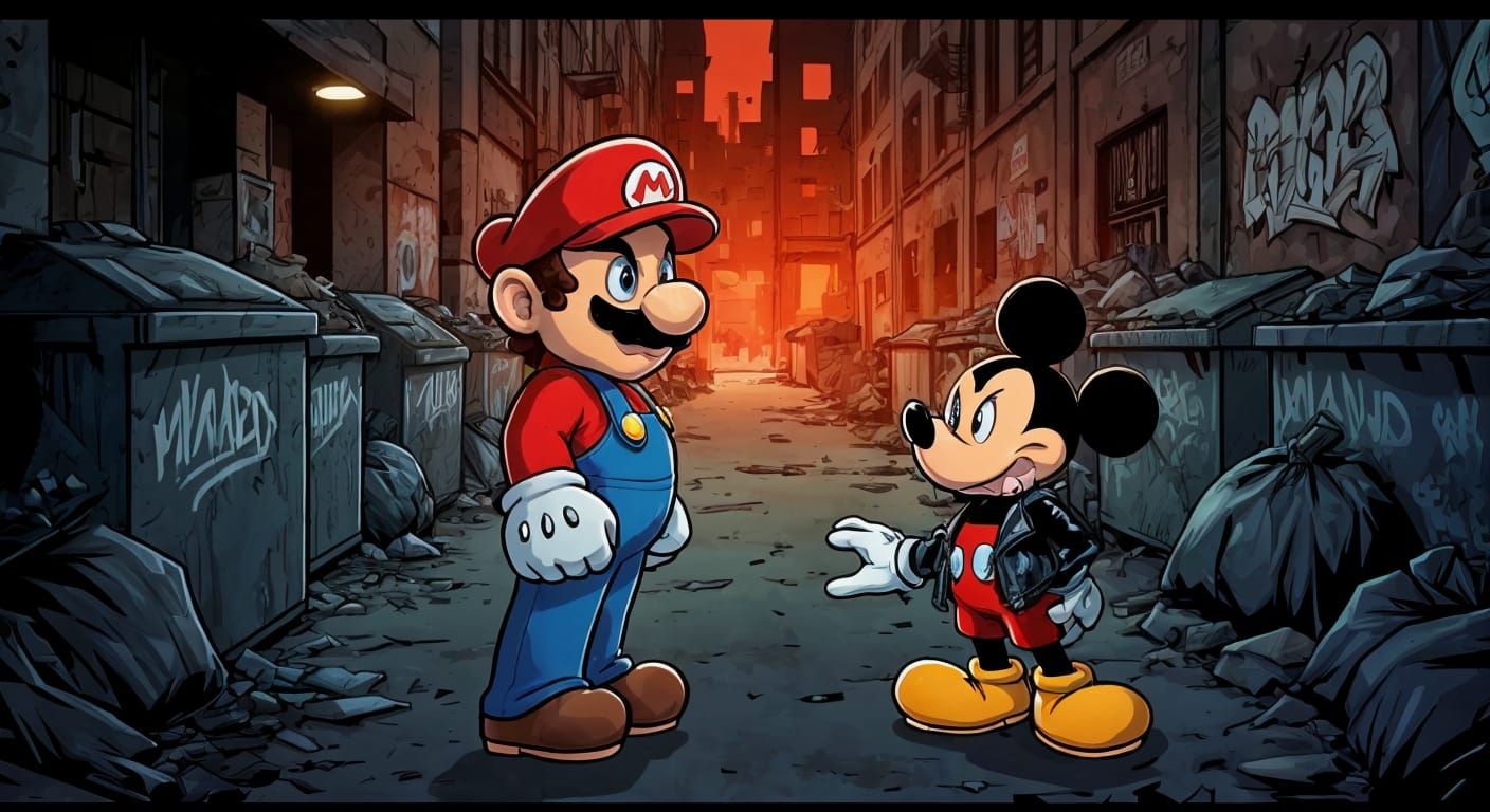 Super Mario Confronts Mickey Mouse in a Dark, Gritty Showdow...