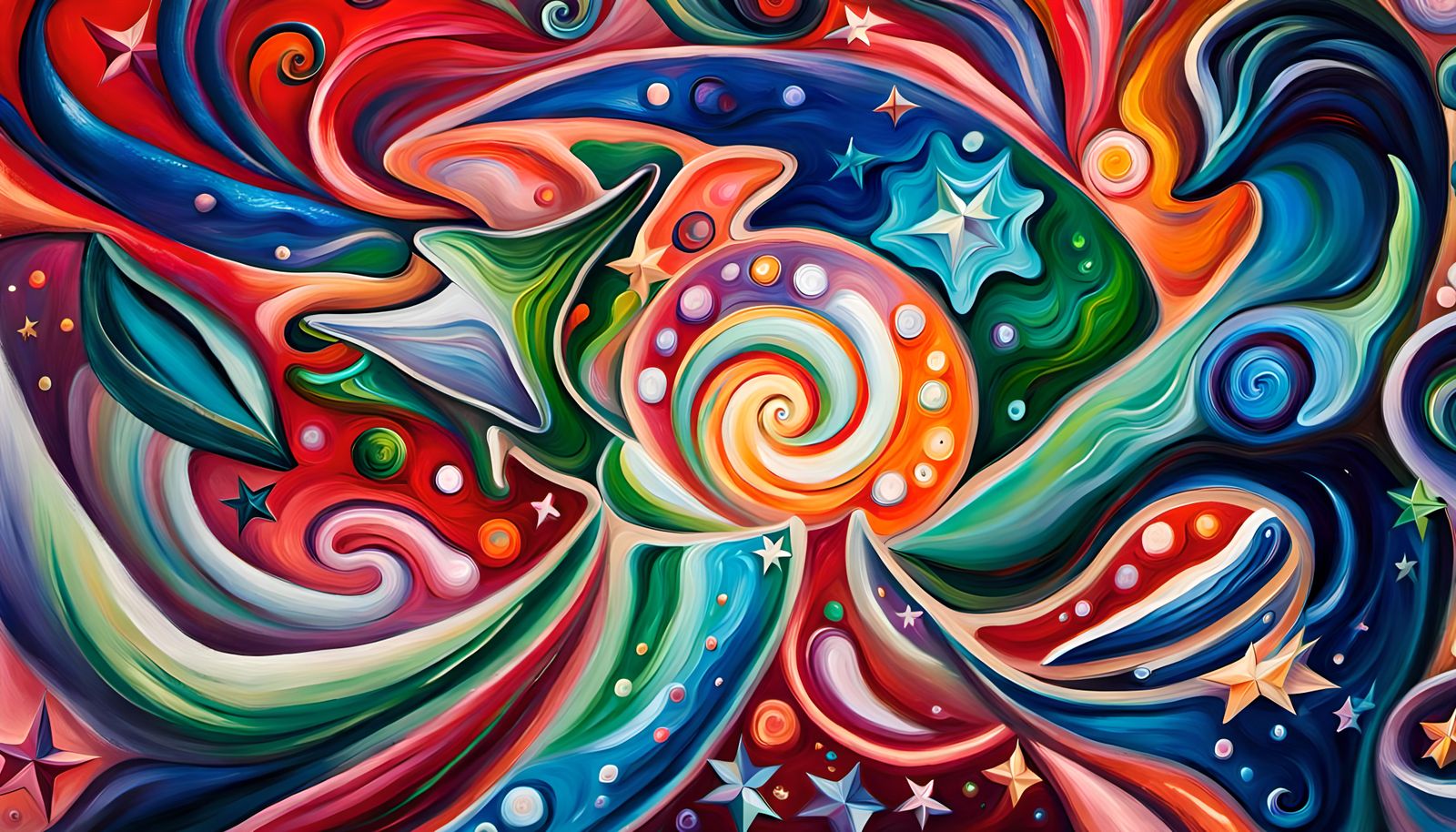 Iridescent Star-Beings in Dreamy Cosmic Maelstrom: Impasto O...