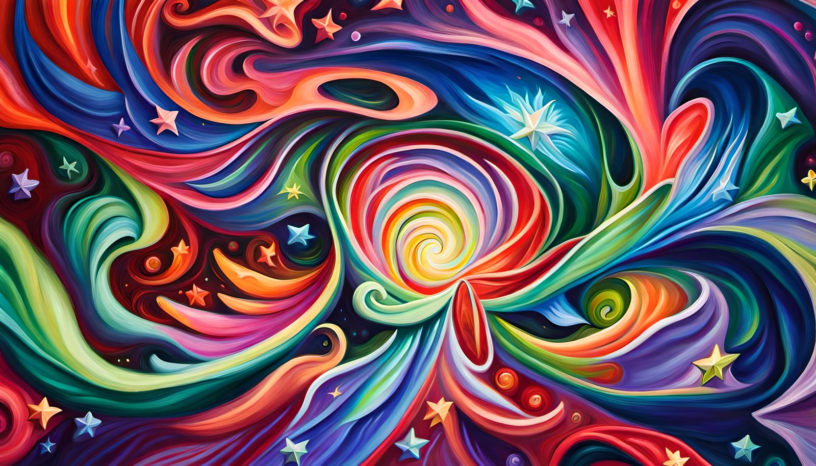 Swirling Star Beings in Iridescent Cosmos: Impasto Oil