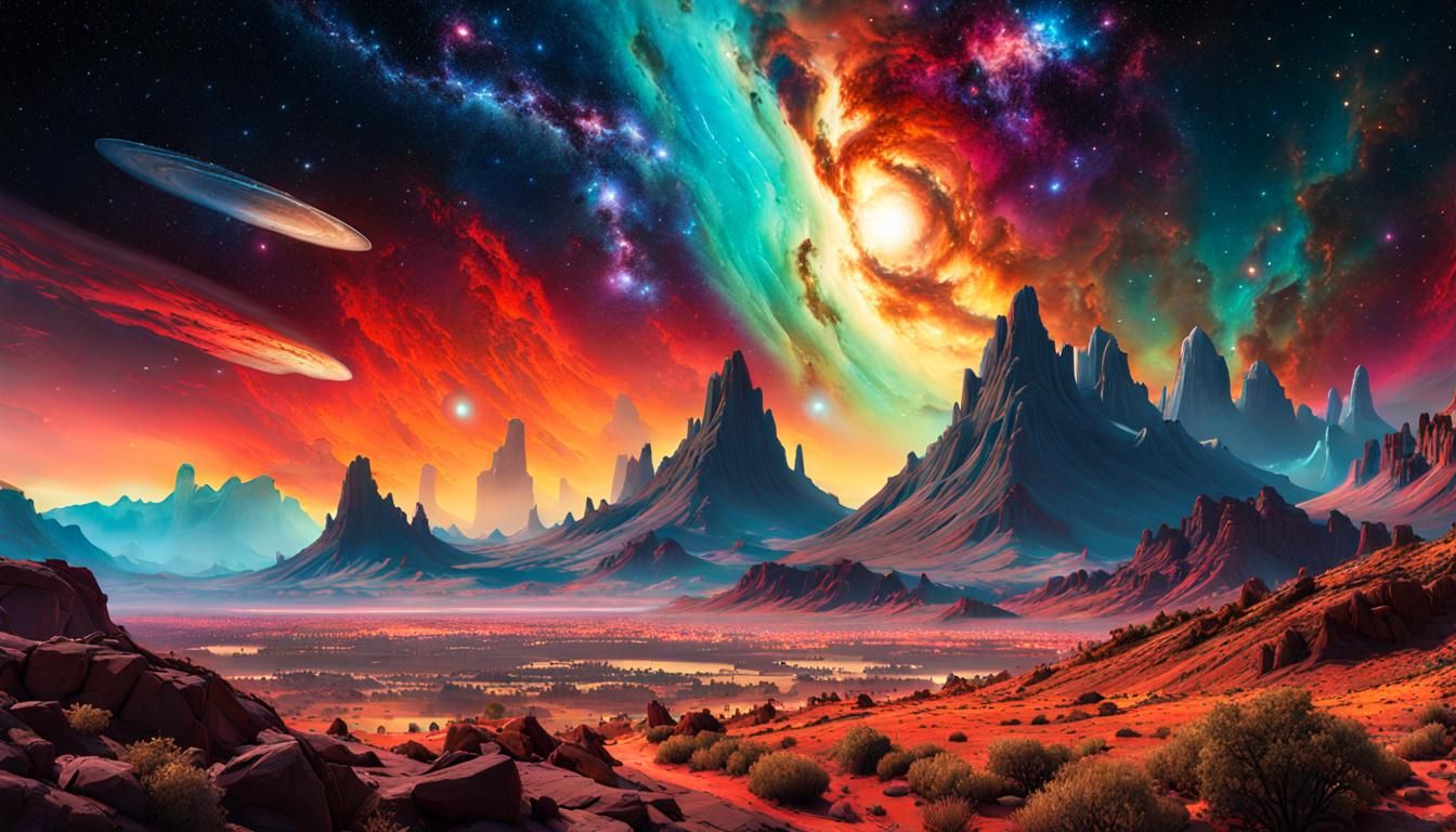 Alien Forest Under Cosmic Nebula Sky