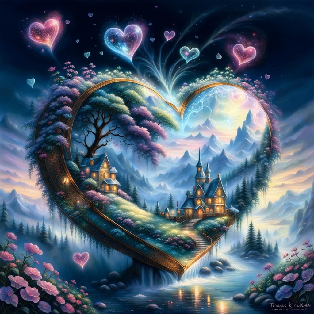 Ethereal Crystal Heart in Fantasy Landscape