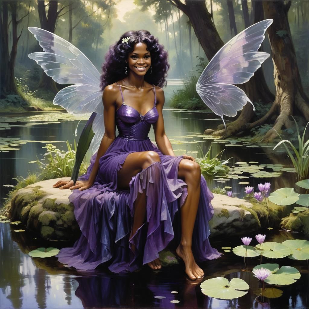 Ethereal Purple Goddess in Forest Glade