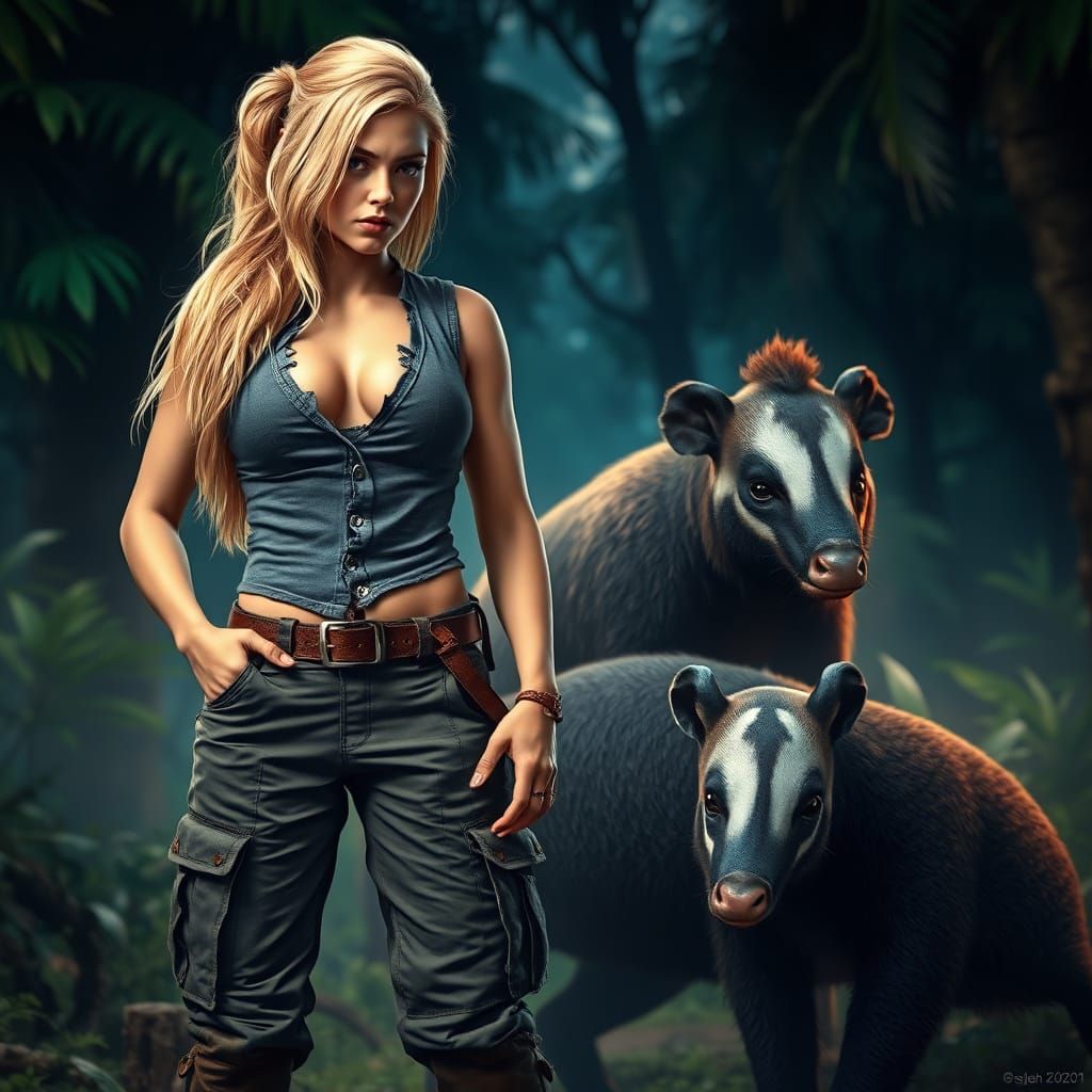 Fierce Jungle Warrior in a Hyperrealistic Style