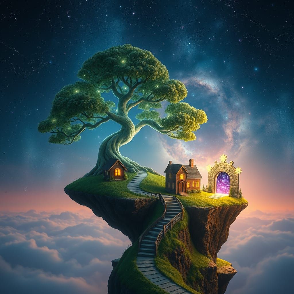 Bioluminescent Bonsai Tree on Floating Island