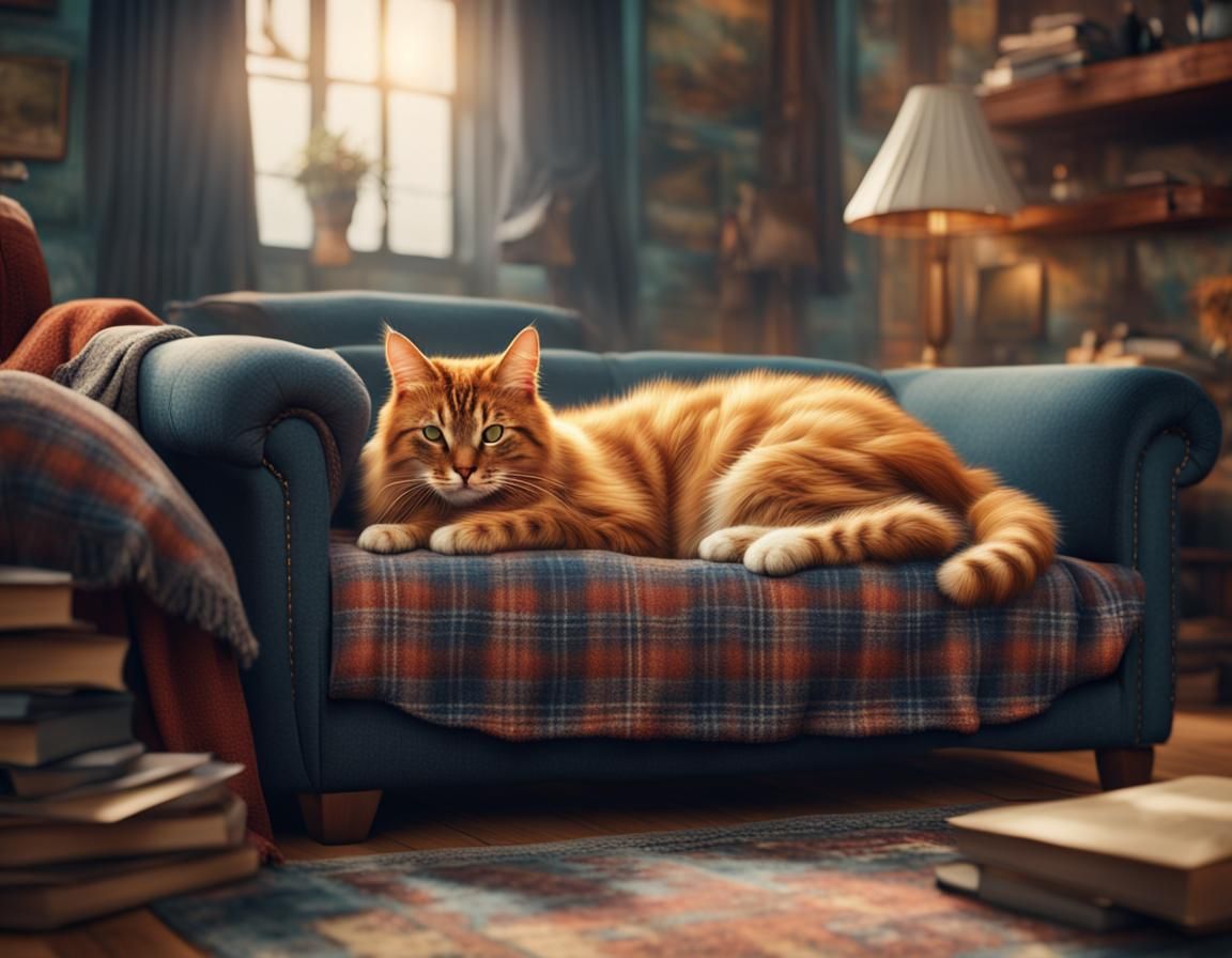 Cat Nap on Sofa: Digital Matte Painting