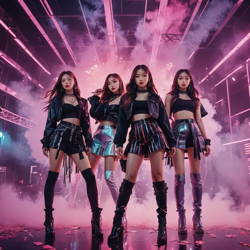 Blackpink K-Pop Group Portrait on Stage in Digital Art