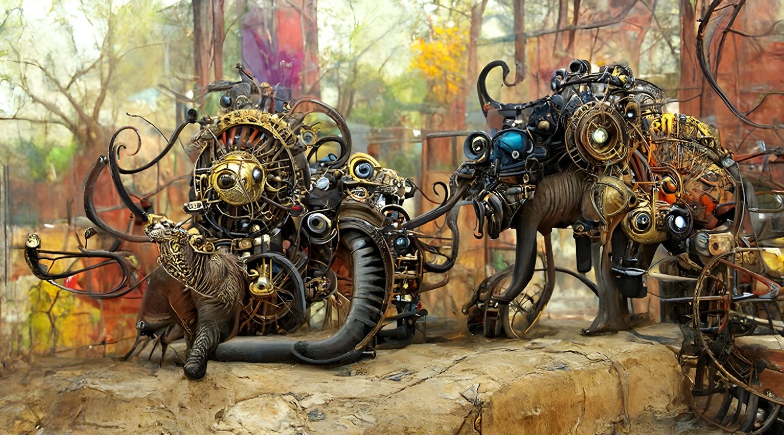 Steampunk Zoo with Colorful Biomechanical Animals
