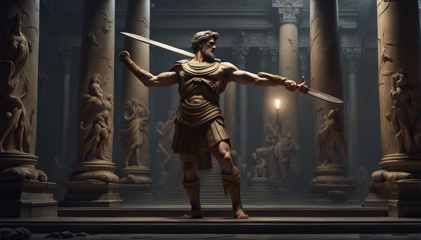 Stoic Roman Warrior Marble Monument in Renaissance Style