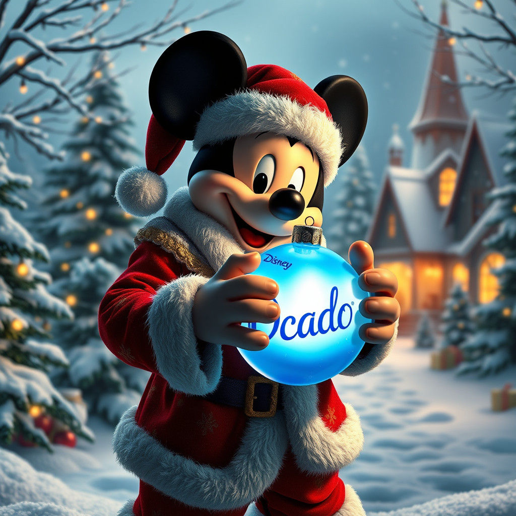 Mickey Mouse as Santa in Winter Wonderland