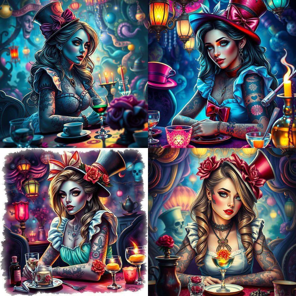 Whimsical Bioluminescent Alice in Wonderland Airbrush Art