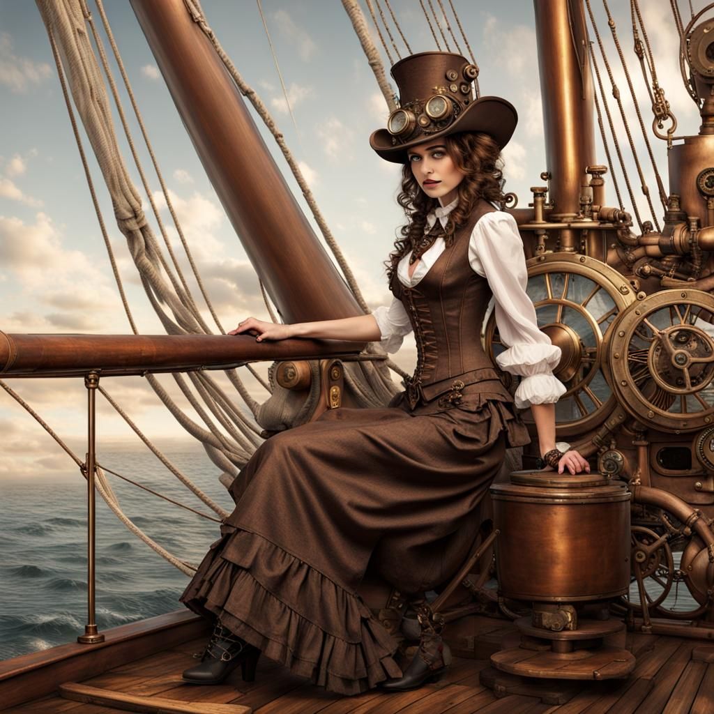 Deck of a steampunk sailboat