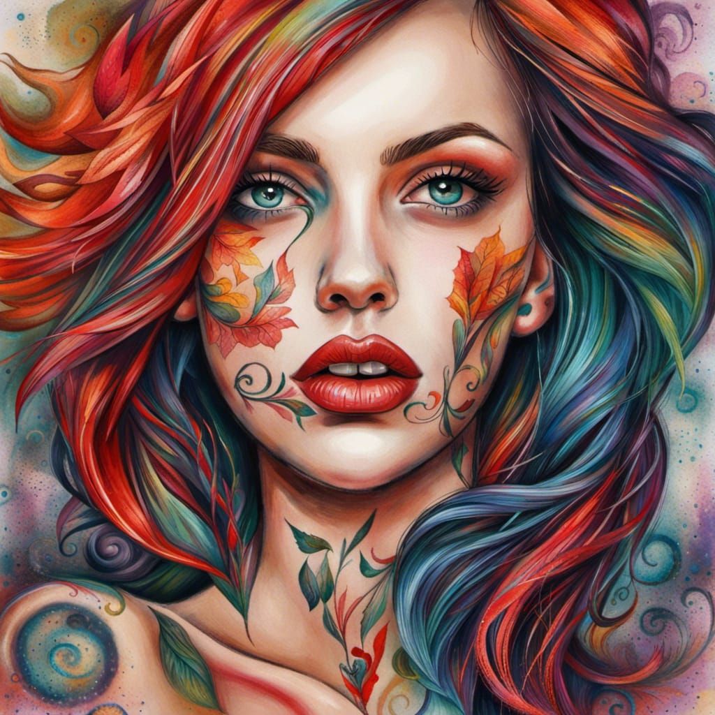 Beautiful Brunette Nude with Tattoo, Digital Art