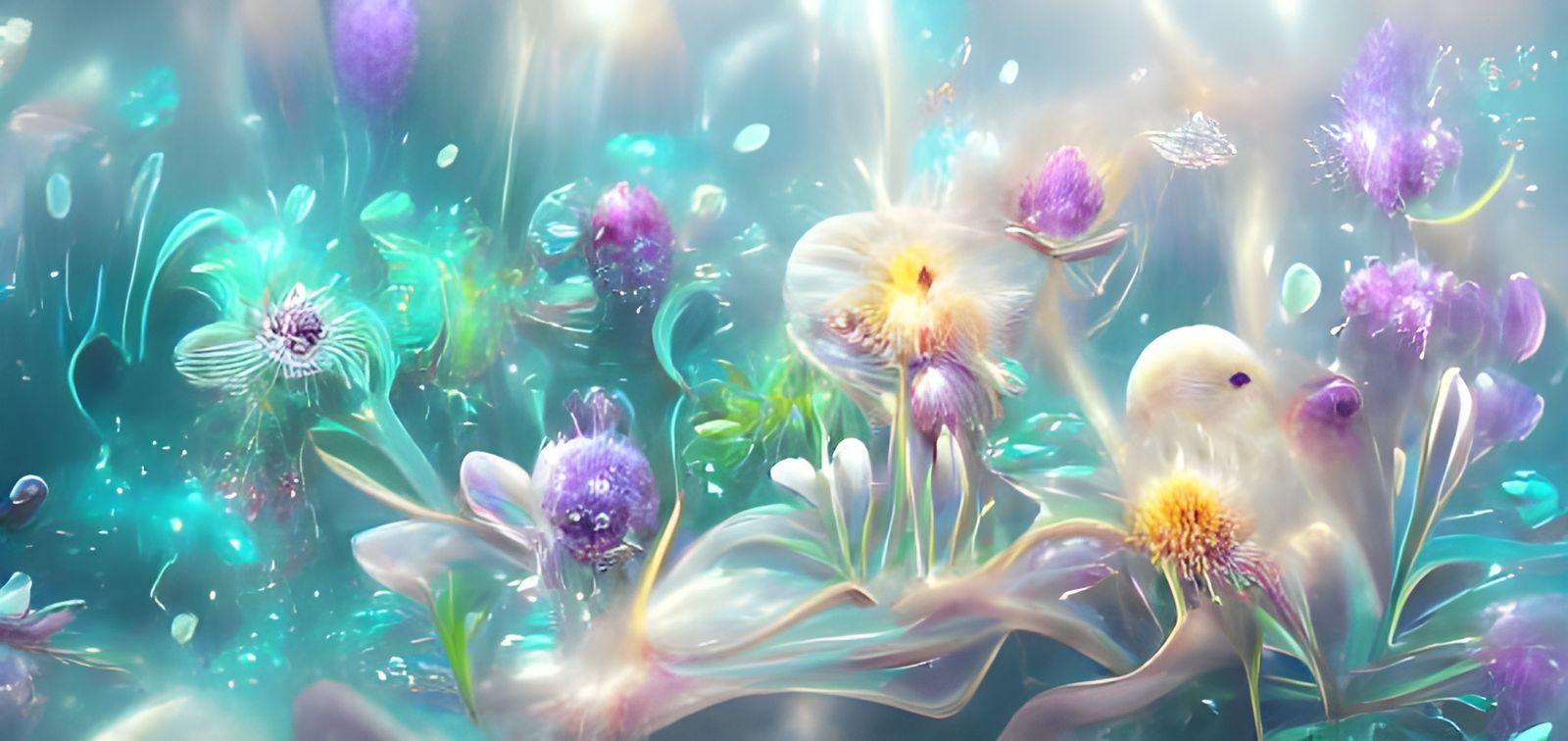 Ethereal Underwater Flowers in Astral Landscape