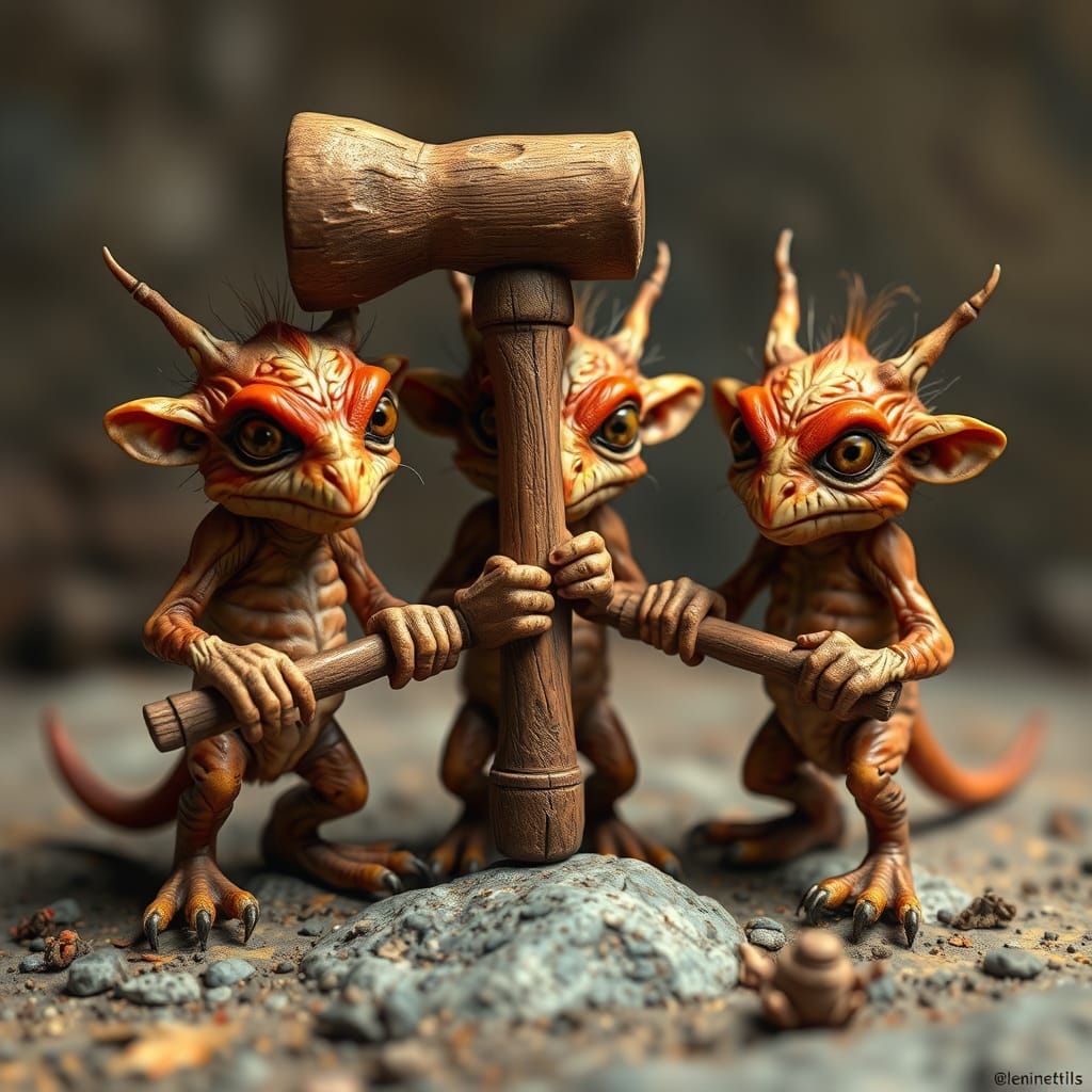 Surreal Creatures Unite Around Intricate Hammer