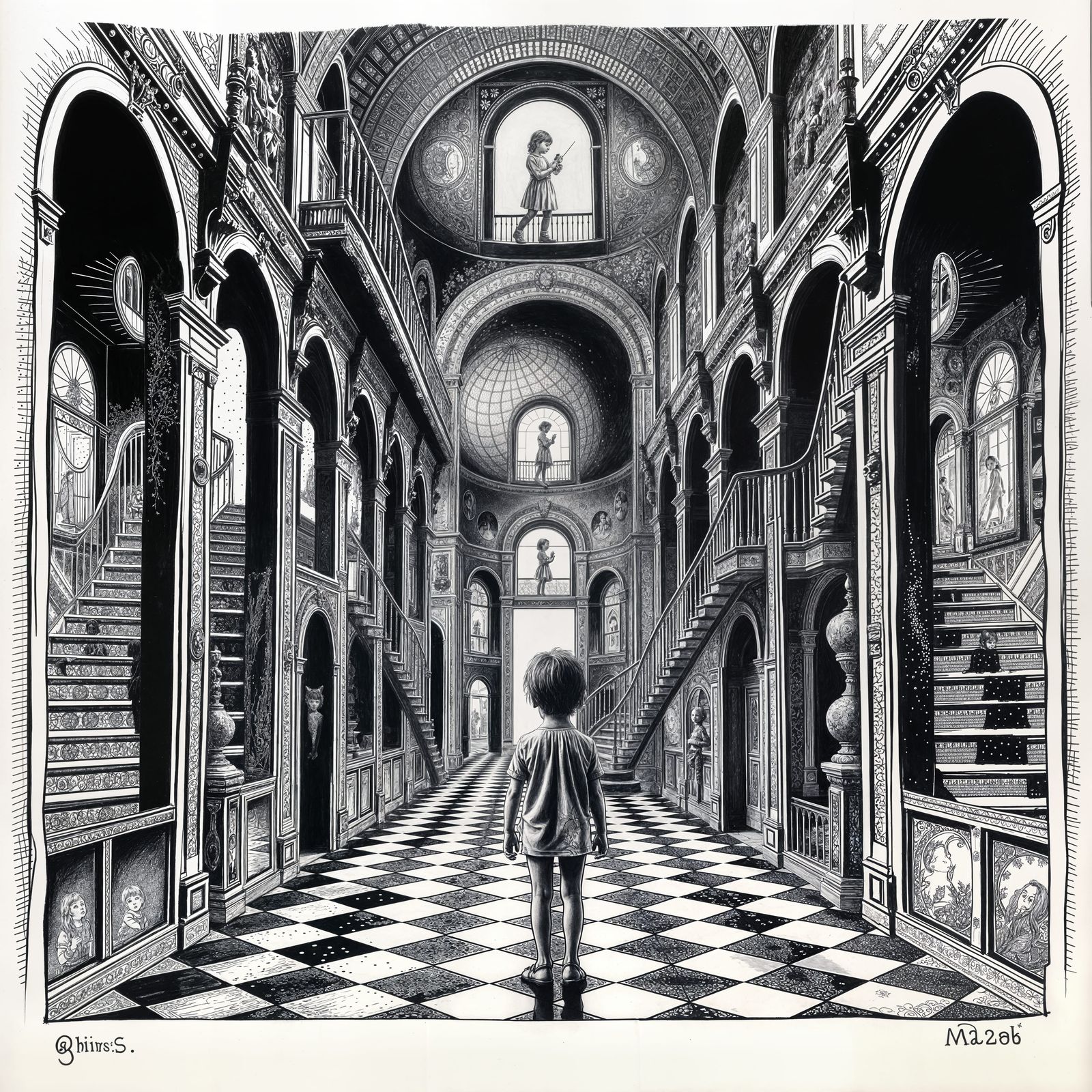 Pointillist Child in a House of Mirrors