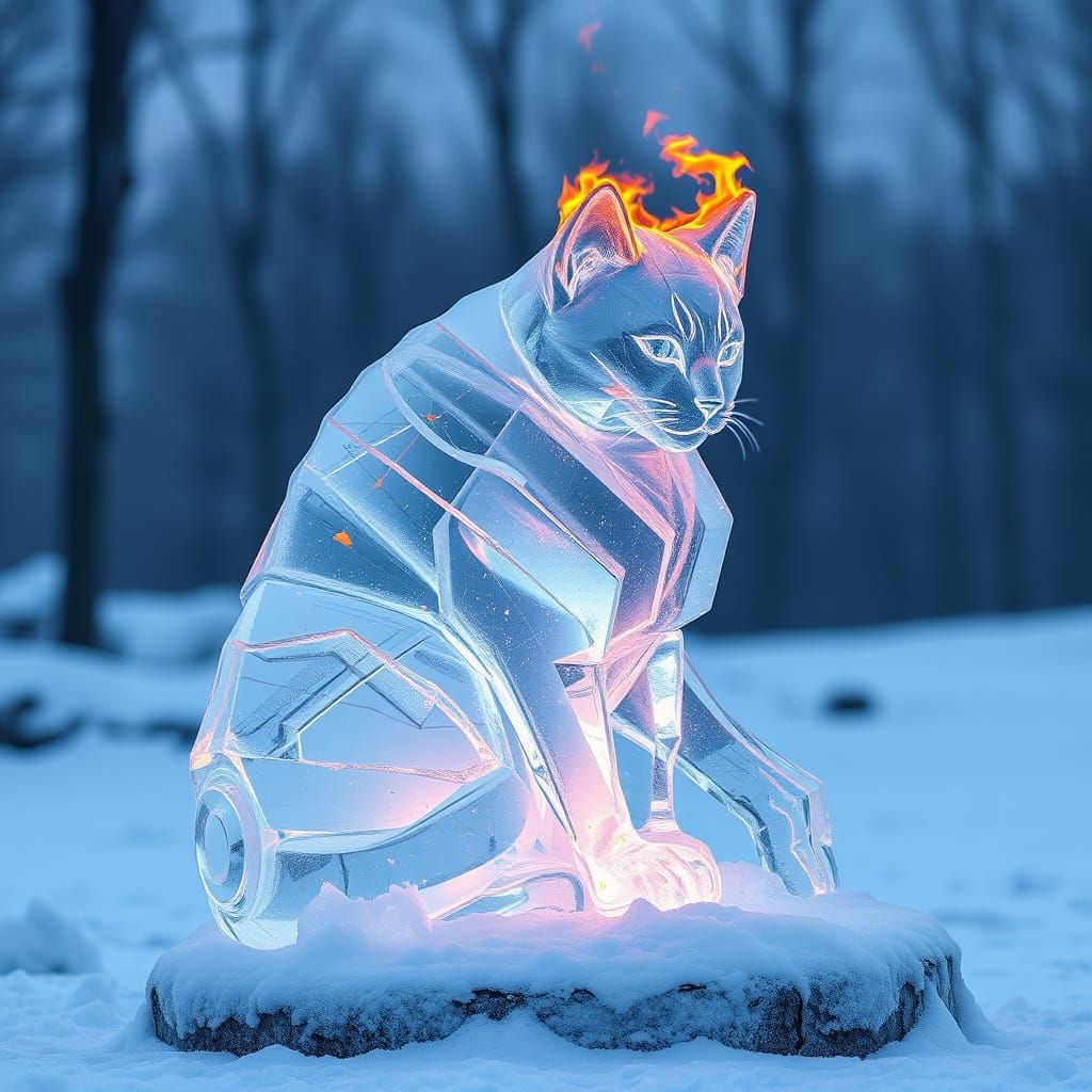 Futuristic Abstract Ice Sculpture of Feline Form
