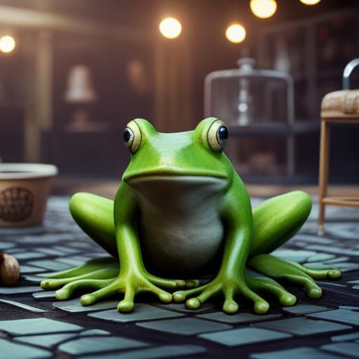Frogs Enjoying Coffee: Detailed Matte Painting
