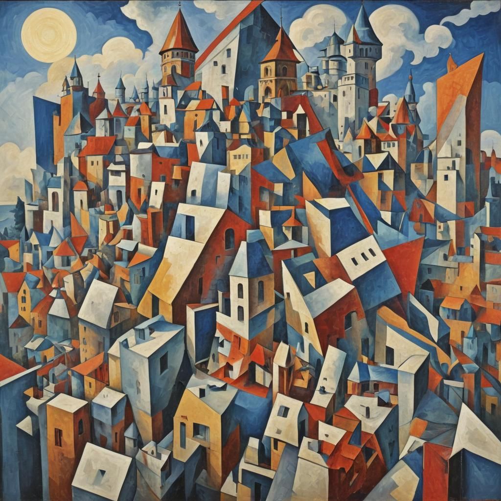 Cubist Provence Street Scene at Dawn