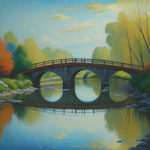 Expressionist Oil Painting of a Small Stone Bridge