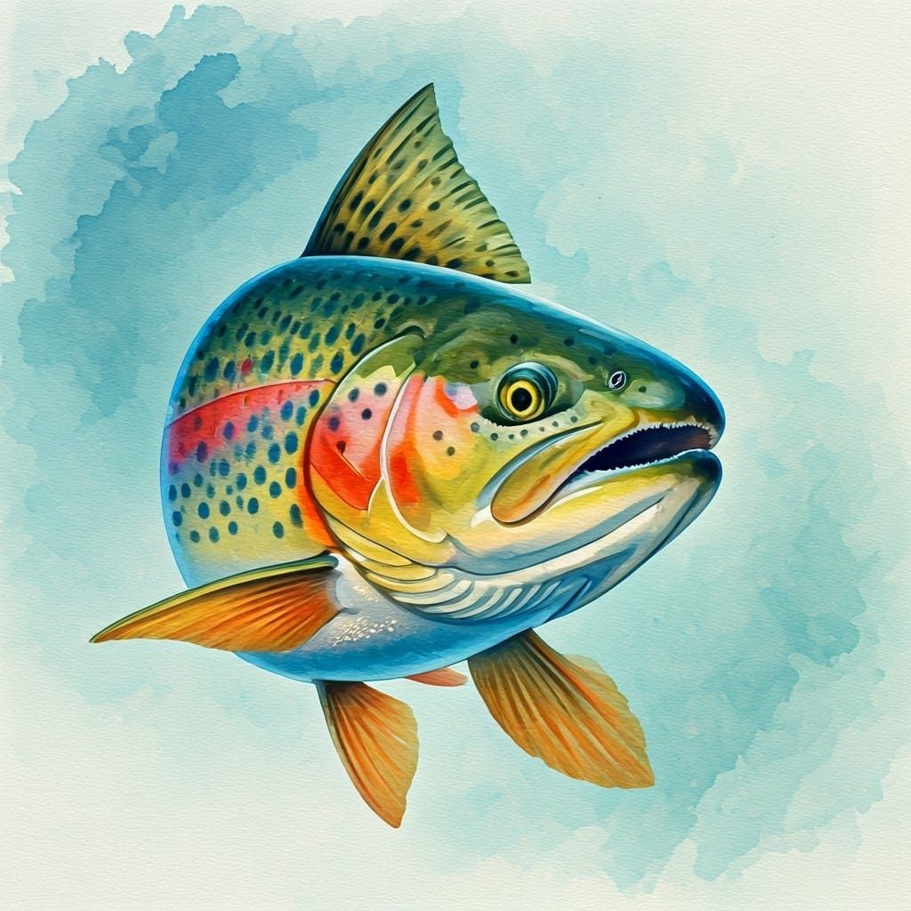 Ethereal Trout-Fish Portrait in Watercolor Style