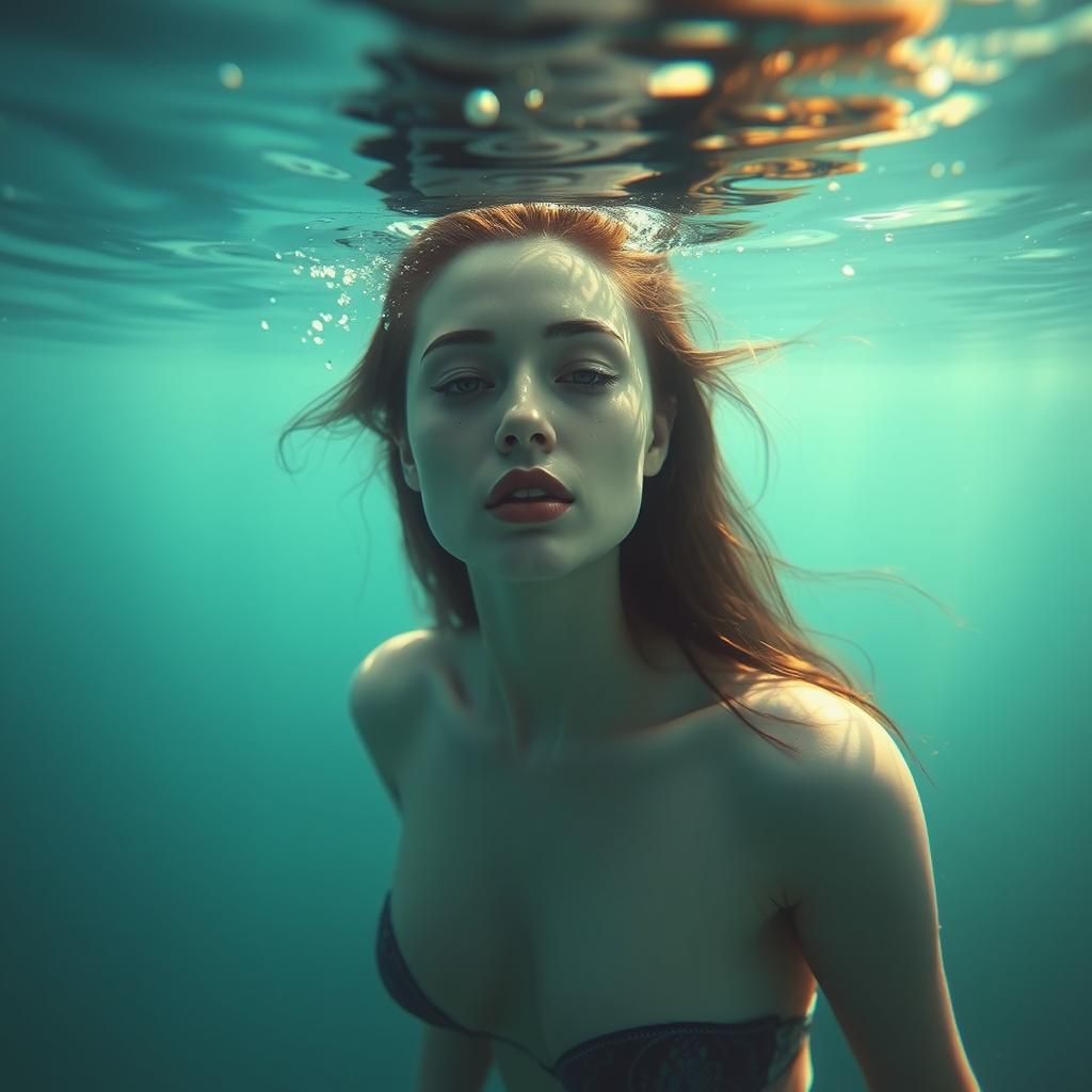 Ethereal Woman Underwater in Dreamy Surrealism