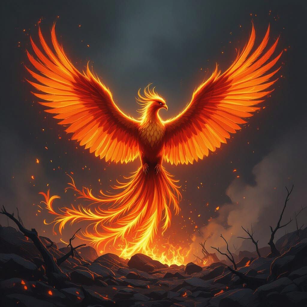 Majestic Phoenix Rises in Fiery Crimson and Gold