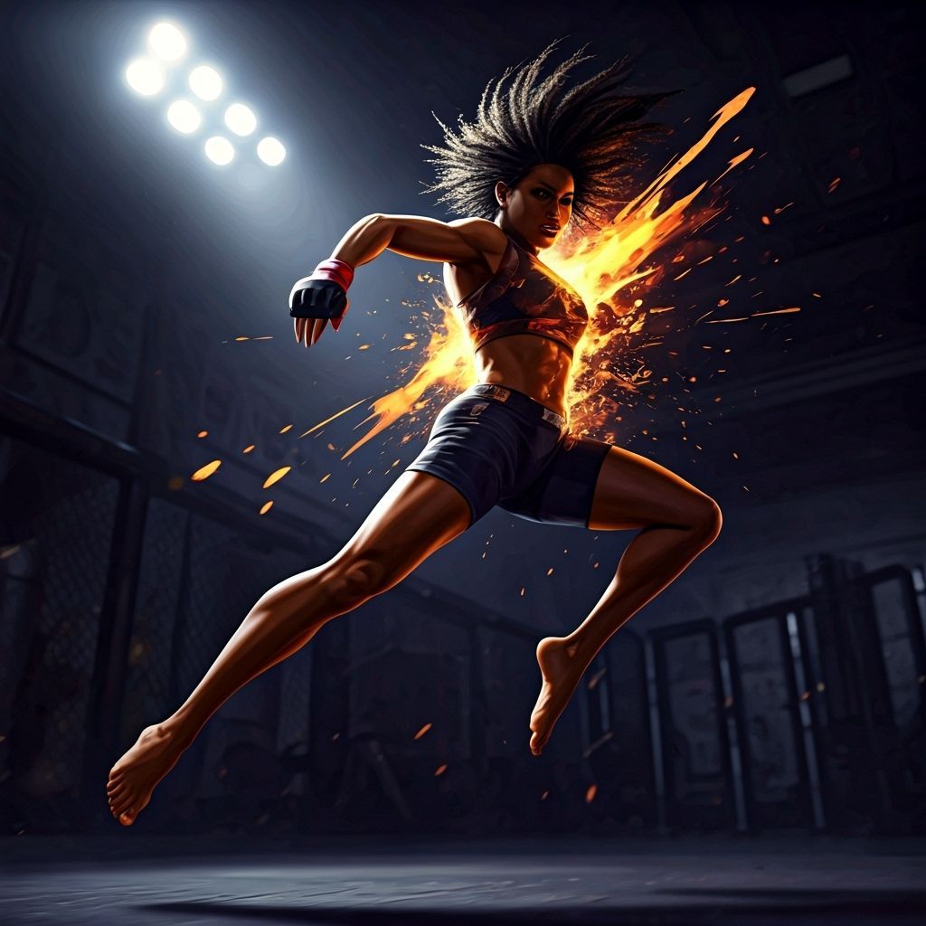 Dynamic Female MMA Athlete in Expressionist Style