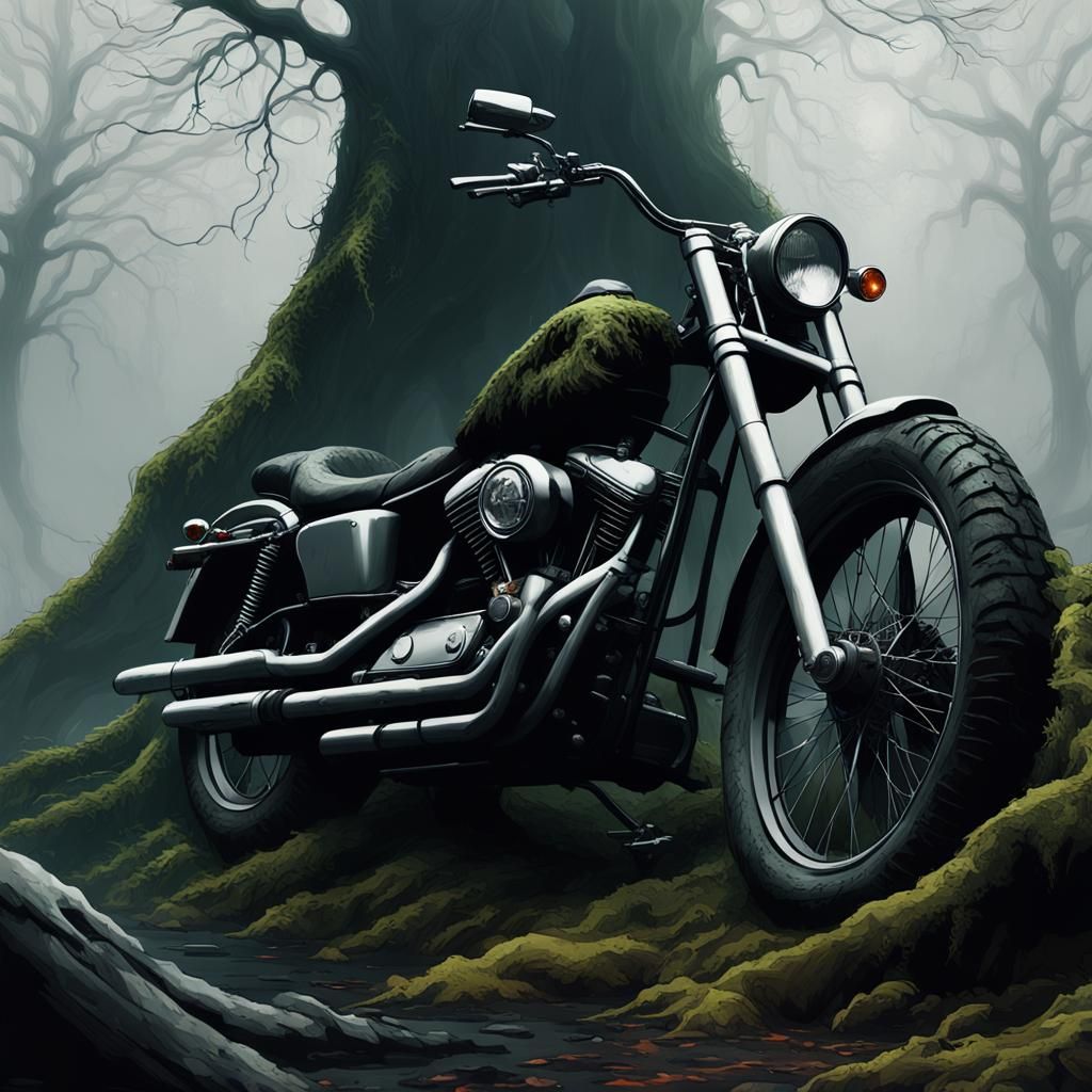 Eerie Motorcycle Concept Art in Dark Fantasy Style
