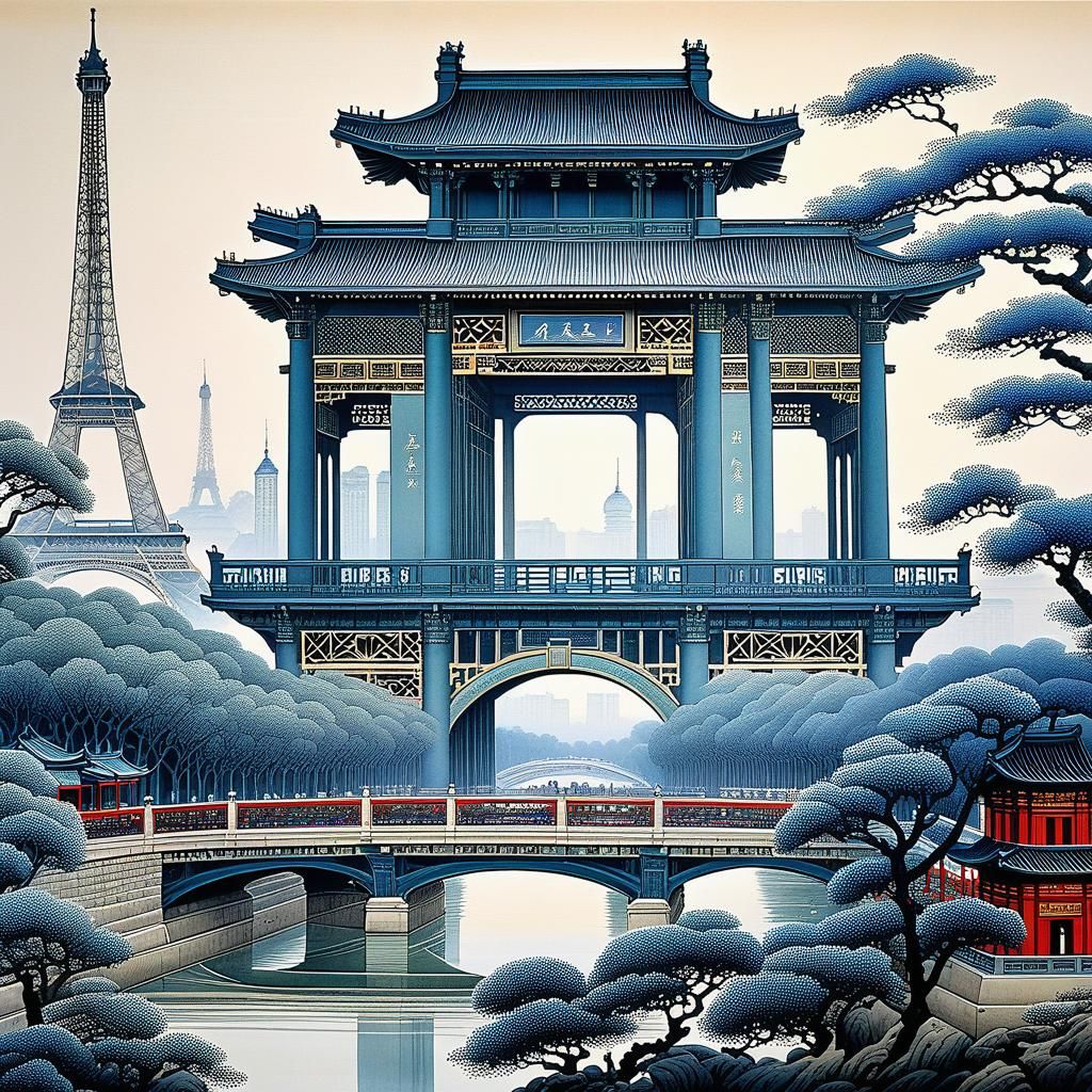 Paris in Traditional Chinese Painting Style