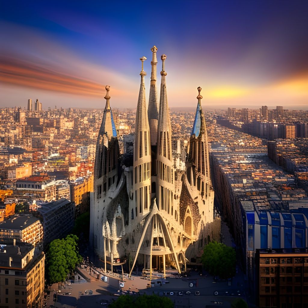 Sagrada Familia Cathedral in Impressionist Gouache Style