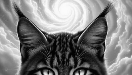 Bobcat Eyes Radiating Light in Cosmic Landscape