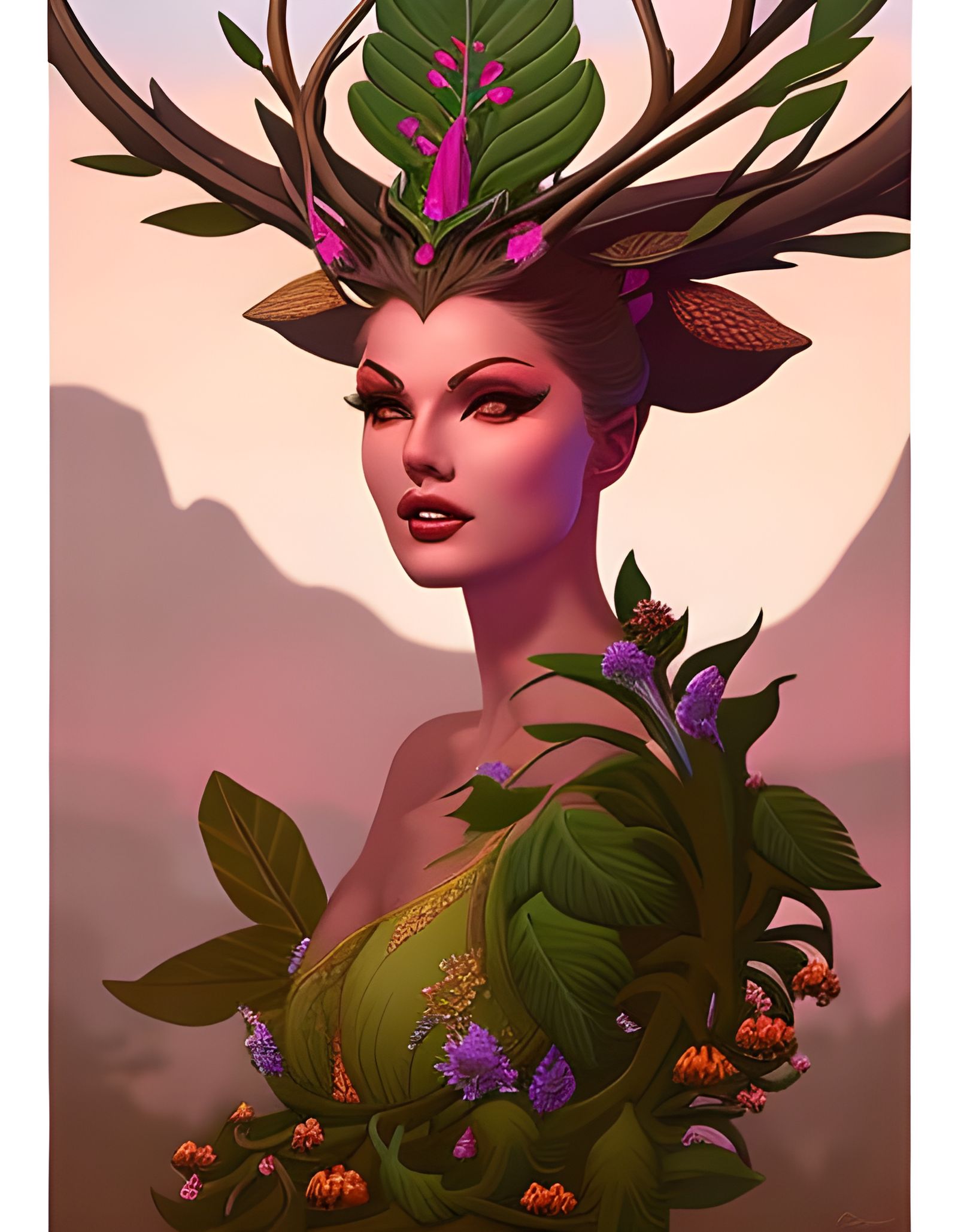 Tree Goddess Pin-Up in Art Nouveau Style