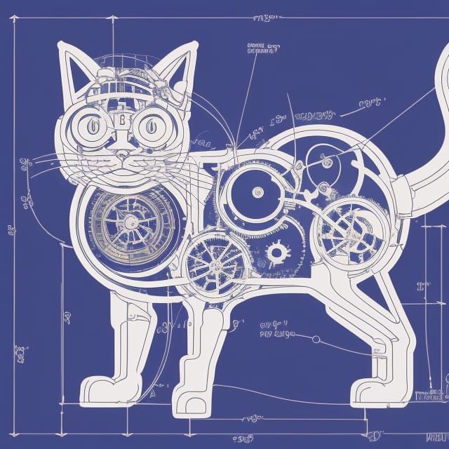 Steampunk Mechanical Cat Blueprint in 8K