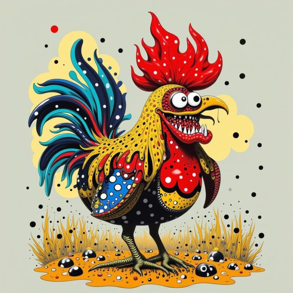 Evil Rooster in Screaming Dots Style