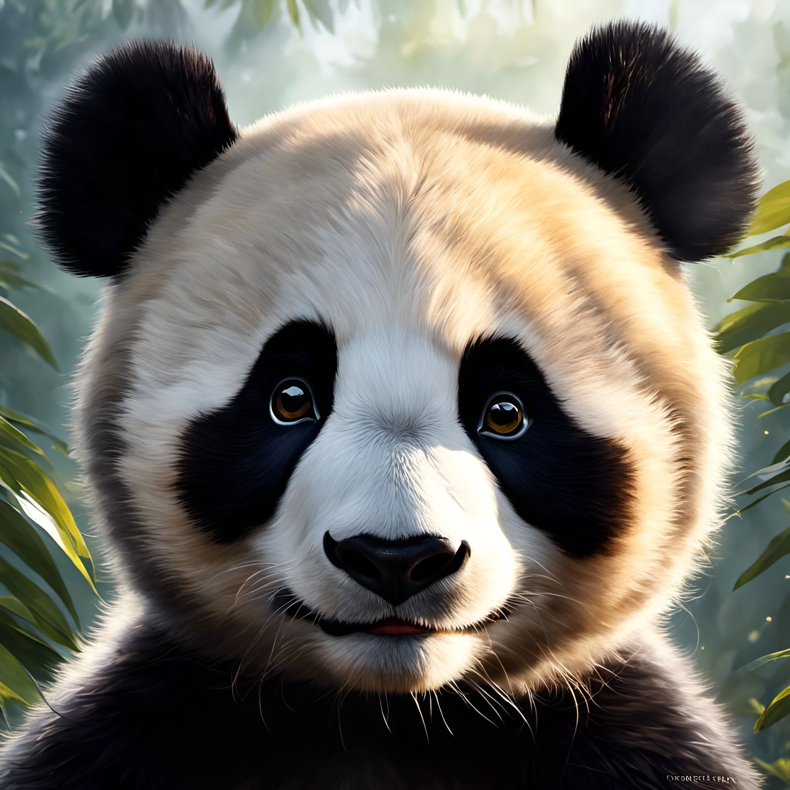 Adorable Panda Portrait in Oil Painting Style