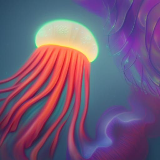 Glowing Jellyfish in Deep Color Fantasy Art