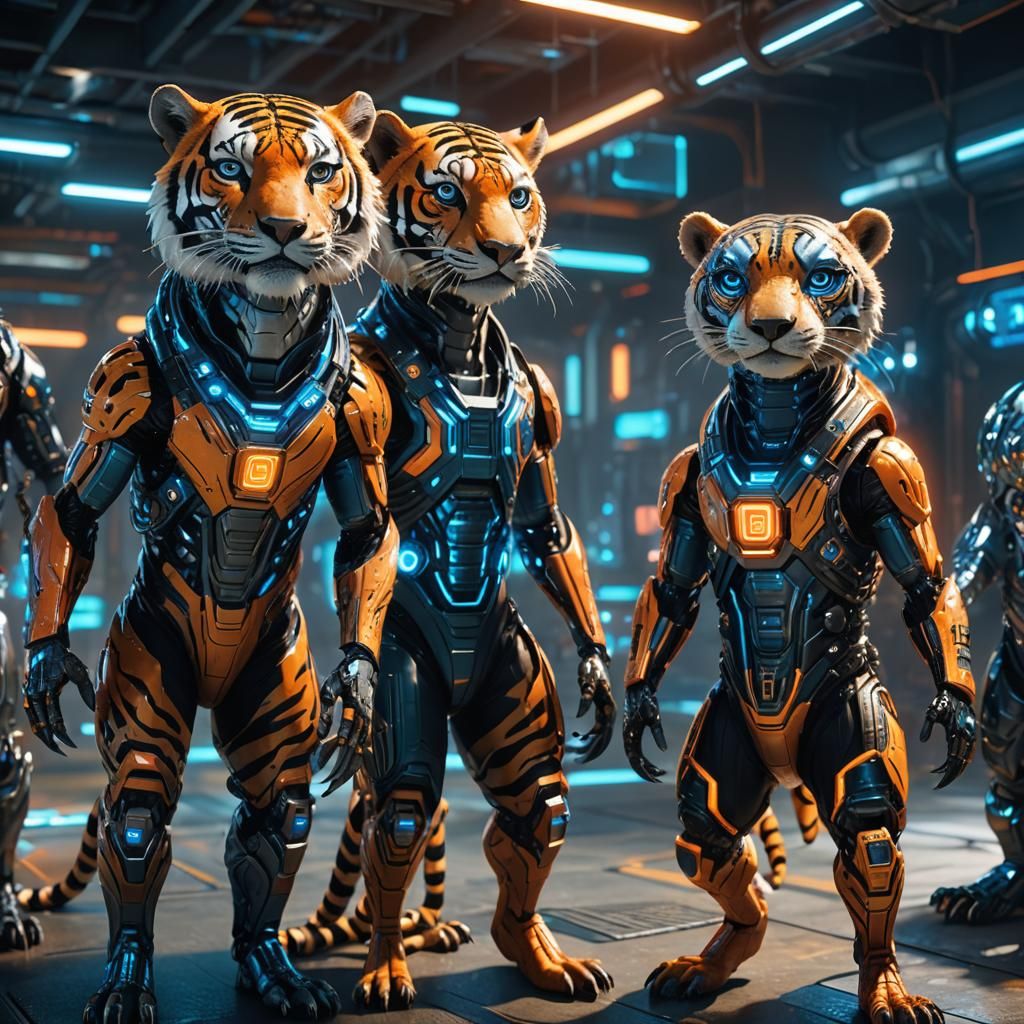 Futuristic Cyborg Tiger, Alligator, and Meerkat Concept Art