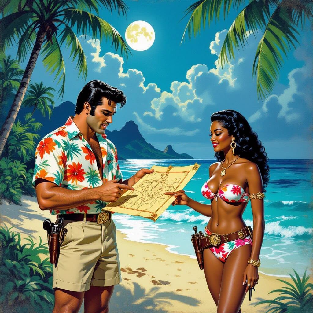 Elvis Leads Treasure Hunt on Tropical Island