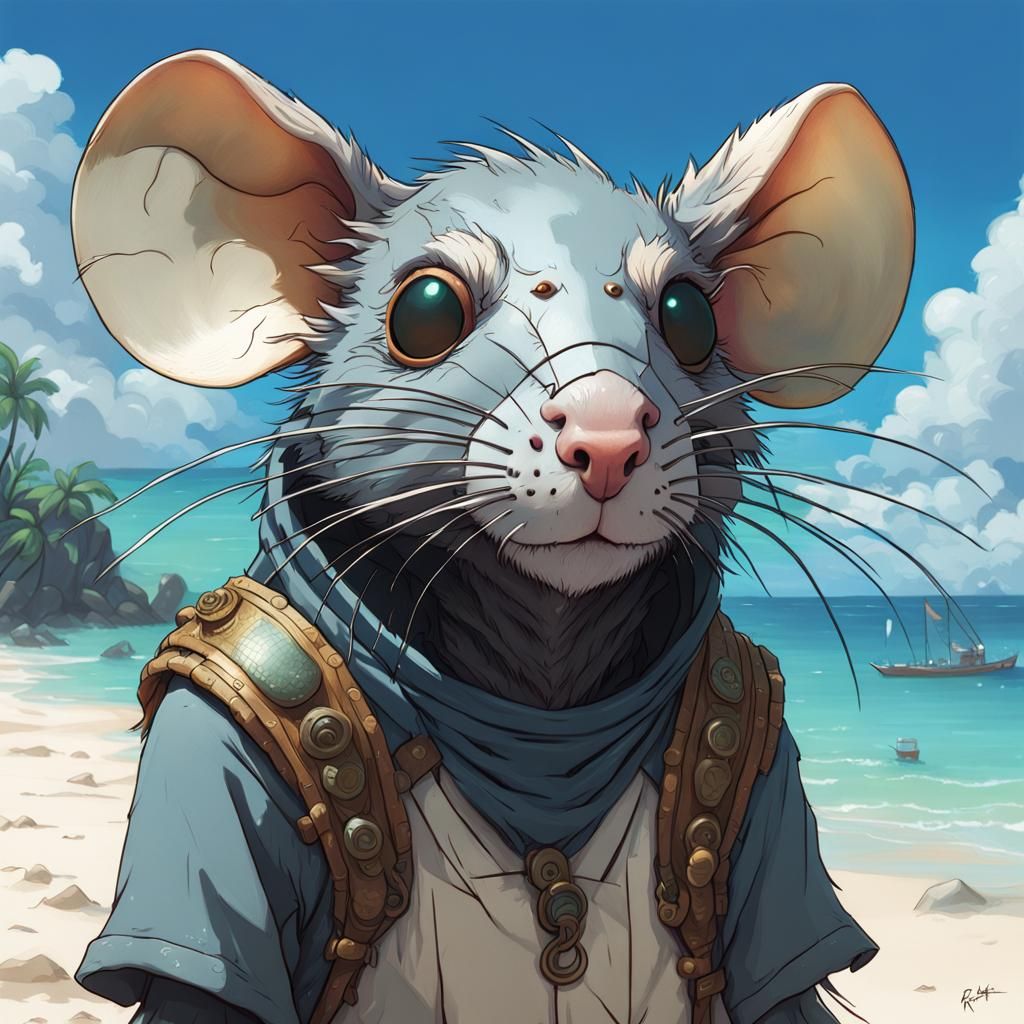 Humanoid Rat with Plague Mask in Ghibli Style