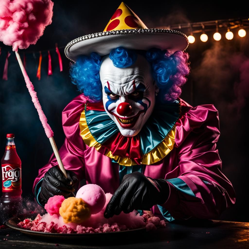 Evil Clown at Dark Carnival with Hatchet